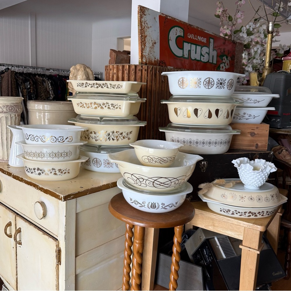 Vintage Cream, White and Gold Pyrex